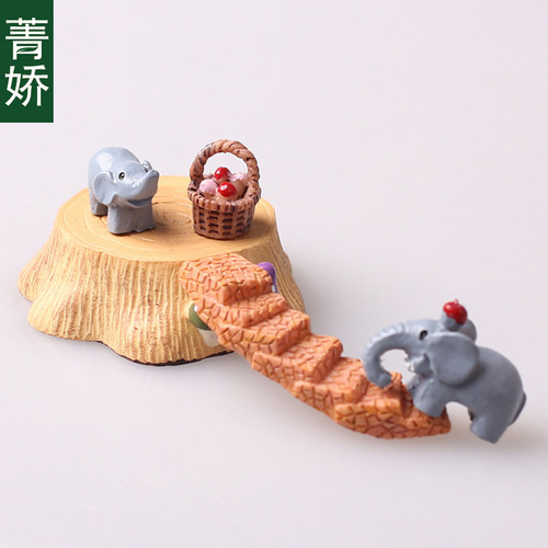 菁娇 迷你大象和小象/花篮三件套 微景观组件 花艺园DIY配件 - 图1