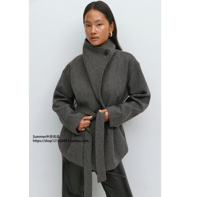 2025 autumn European and American stand collar double-sided woolen mid-length coat