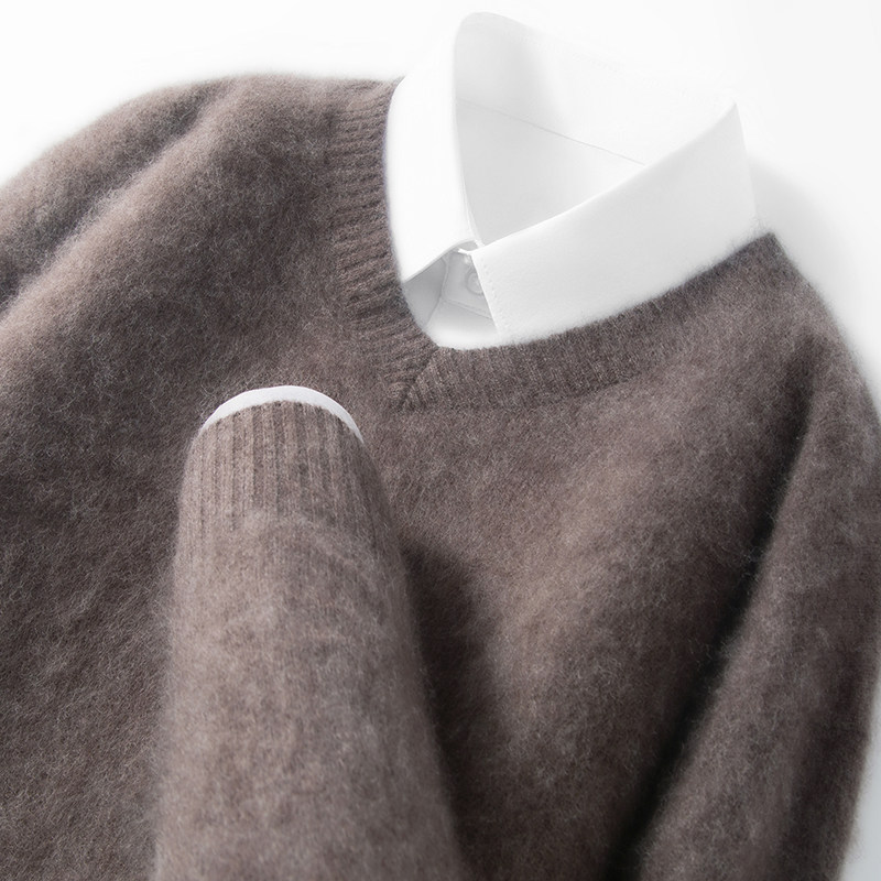 鄂尔多斯市100%纯山羊绒衫男V领针织毛衣冬季加厚拉毛绒感羊毛衫,淘宝优惠券,粉丝福利购,淘宝优惠卷