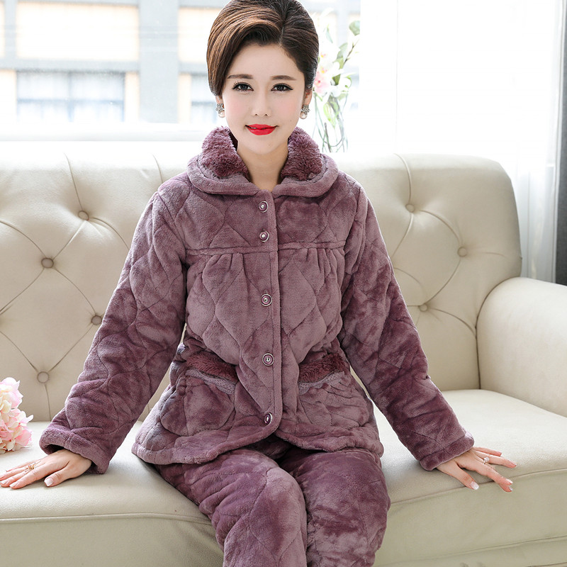 珊瑚绒夹棉睡衣女士冬季三层加厚中年妈妈保暖加绒家居服套装外穿,淘宝优惠券,粉丝福利购,淘宝优惠卷