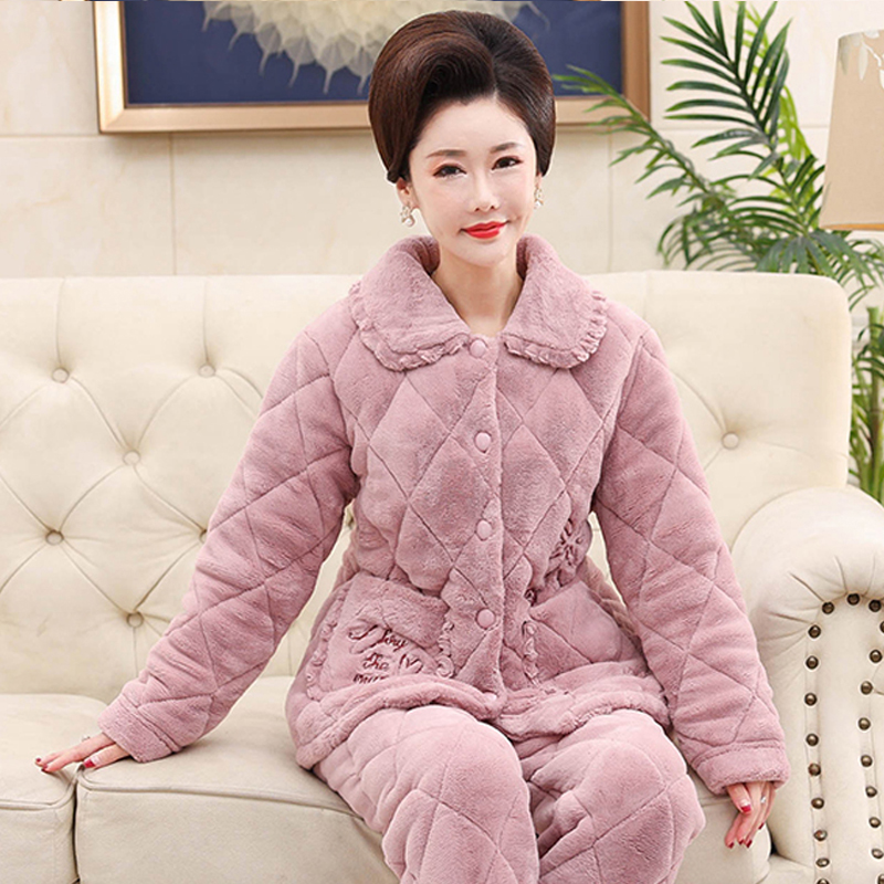 珊瑚绒夹棉睡衣女士冬季三层加厚中年妈妈保暖加绒家居服套装外穿,淘宝优惠券,粉丝福利购,淘宝优惠卷