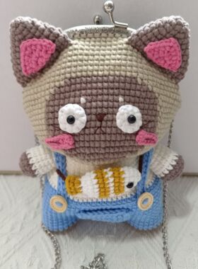 手工编织可爱猫咪口金包成品