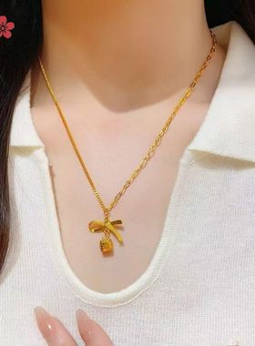 金包银爆闪小方糖丝带蝴蝶结流苏项链女在逃公主高级感礼物潮