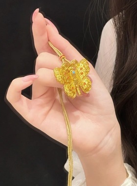 金包银点钻蝴蝶项链吊坠黄金色时尚高级复古配饰品送女友