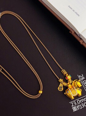 金色饰品古法沙金唐马吊坠项链女款新中式国风高级感毛衣链