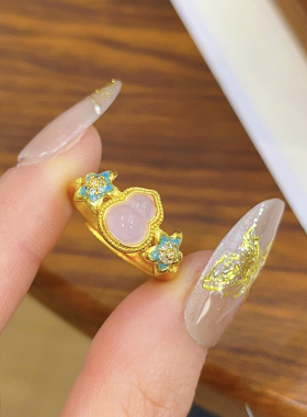 金包银小娇玉戒指女古法珐琅彩轻奢国潮宫廷风指环食指戒粉钻戒指