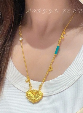 金包银錾刻双鱼锦鲤锁包项链女平安锁吊坠毛衣链