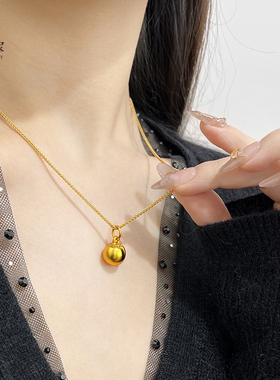 金色饰品 有求必应项链女款古法沙金小金球吊坠锁骨链叠戴