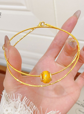 金色饰品 拉丝点钻八芒星小灯笼吊坠转运珠项圈时尚送女友礼