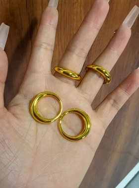 金包银光面椭圆型泥鳅背戒指女小众设计轻奢高级感指环日常通勤