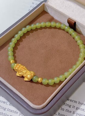 金色饰品 和田玉双珠貔貅手串 时尚高级感小众设计手串diy手链