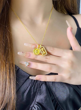 金色饰品 点钻黄财神金刚杵项坠锁骨链轻奢小众精致高级感配饰