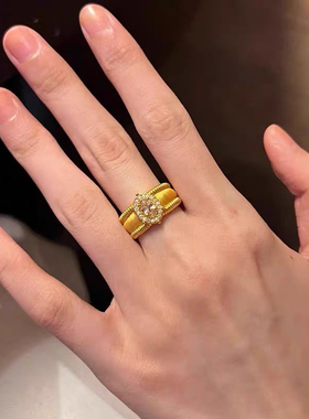 金包银中古钻蛋新款宽版钻镶嵌戒指点女高碳戒指