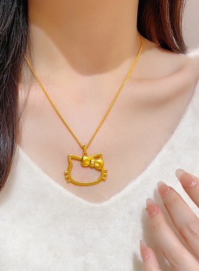 金包银HelloKitty项链女日韩风网红小猫咪锆石小众新款设计感吊坠