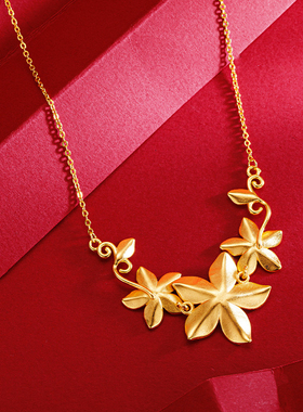 金色新中式国潮民族风三生花项链沙金古法女婚庆花朵花嫁项链