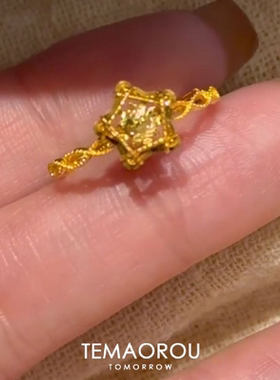blingbling~简约爆闪金色蕾丝星星镂空戒指女日常百搭高级食指戒