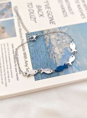 逆流而上五条小鱼鱼励志吊坠手链