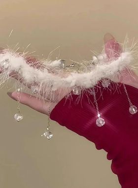 「绒夜星糖」白色毛绒choker项链秋冬新年甜美百搭出片锁骨链女