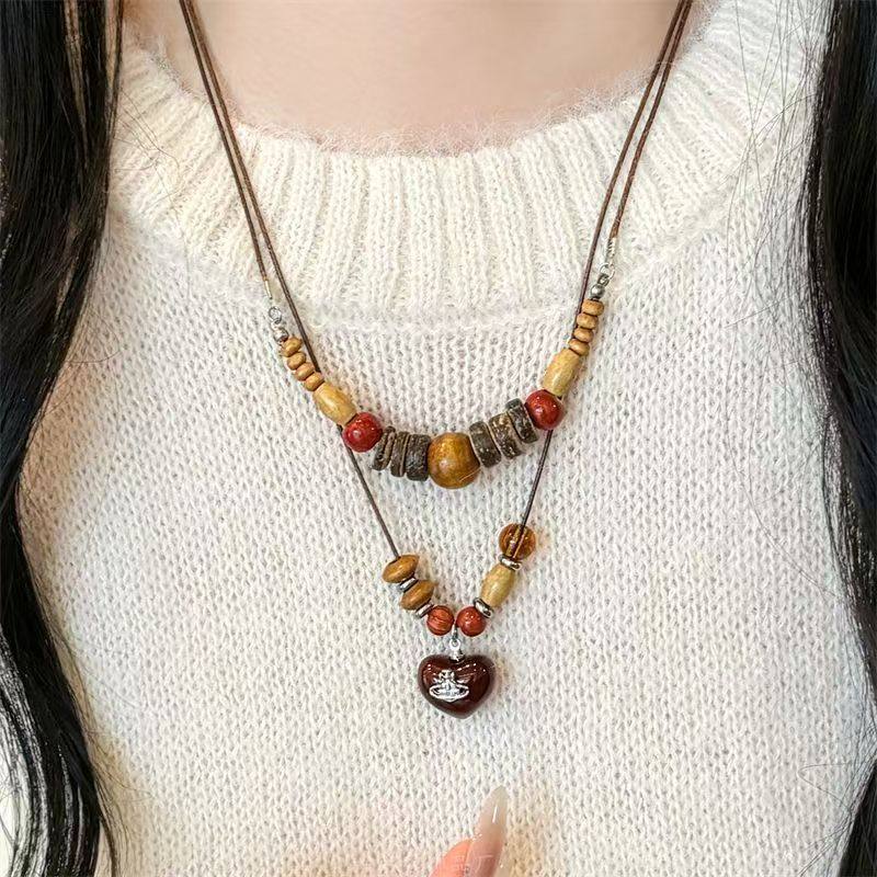 复古木质串珠吊坠项链女小众设计感民族风配饰时尚长款百搭毛衣链,淘宝优惠券,粉丝福利购,淘宝优惠卷