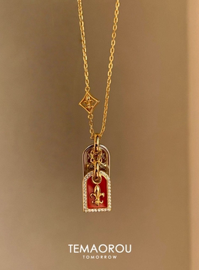 vintage古著「平安无事牌」AB面鸢尾花吊牌金色项链古典毛衣链