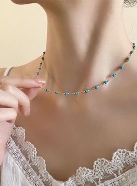 花迹满天星绿色项链女款甜美小清新简约串珠锁骨链轻奢小众颈链