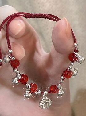 福气少女竹节红绳铃铛手链