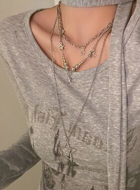 Y2K星星吊坠项链甜酷辣妹小众多层锁骨颈链亚文化少女毛衣链配饰