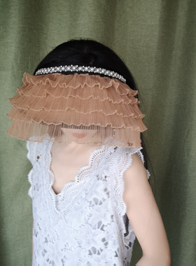夏季网红时尚空顶帽防晒黑胶大檐帽女蕾丝网眼木耳5层原创设计