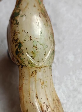 1000多年前的和田玉 古玩老和田白玉手把件 长7长13厘米重166.5克