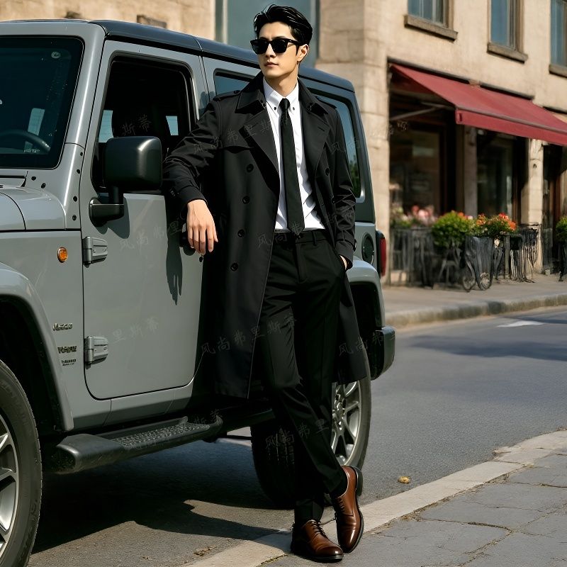 Mid-length British business slim spring and autumn men's windbreaker