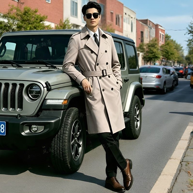 Mid-length British business slim spring and autumn men's windbreaker