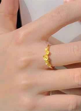 金色戒指女款不掉色四叶草高颜值开口戒子软化处理里外一色带礼盒