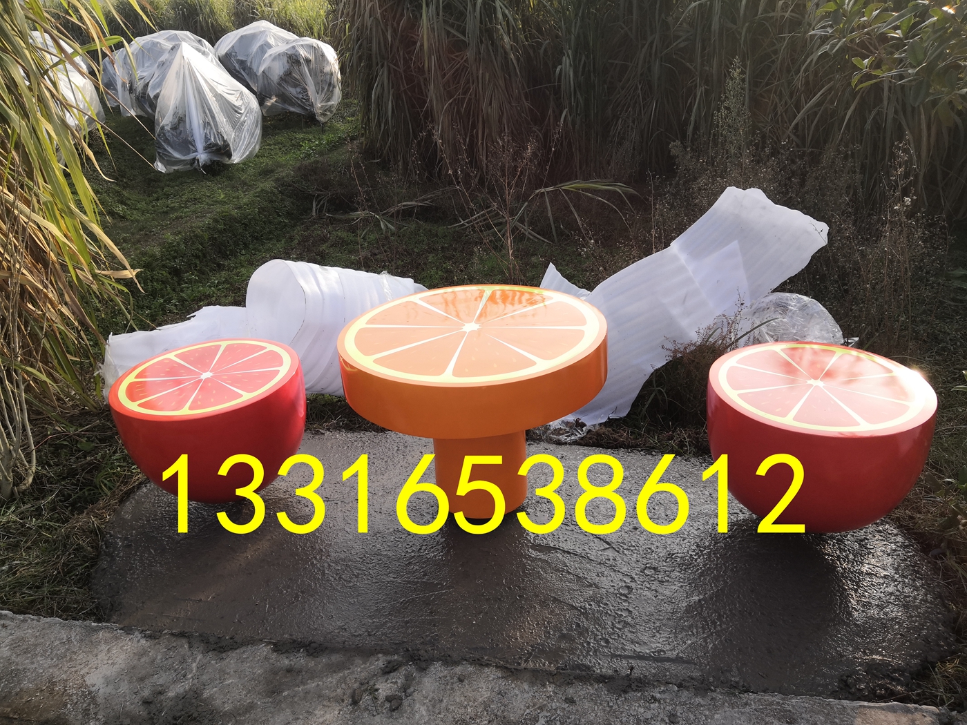商场创意水果坐凳西瓜休闲椅子玻璃钢橙子柑橘柠檬座椅砂糖橘雕塑-图0