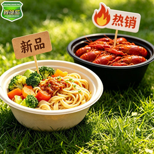 美式高档圆形打包盒碗意面汤碗凸盖便当盒一次性快餐盒外卖盖浇饭 - 图1