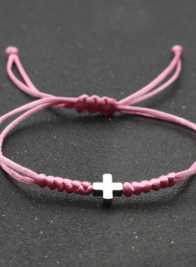 欧美新款十字架手链男女通用手工编织红绳手链手饰电商货源
