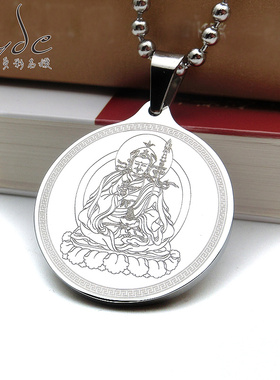 加厚钛钢吊坠莲花生大士心咒项坠