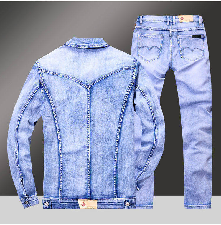 秋季牛仔套装男潮流韩版修身简约百搭休闲社会夹克搭配外衣服褂子