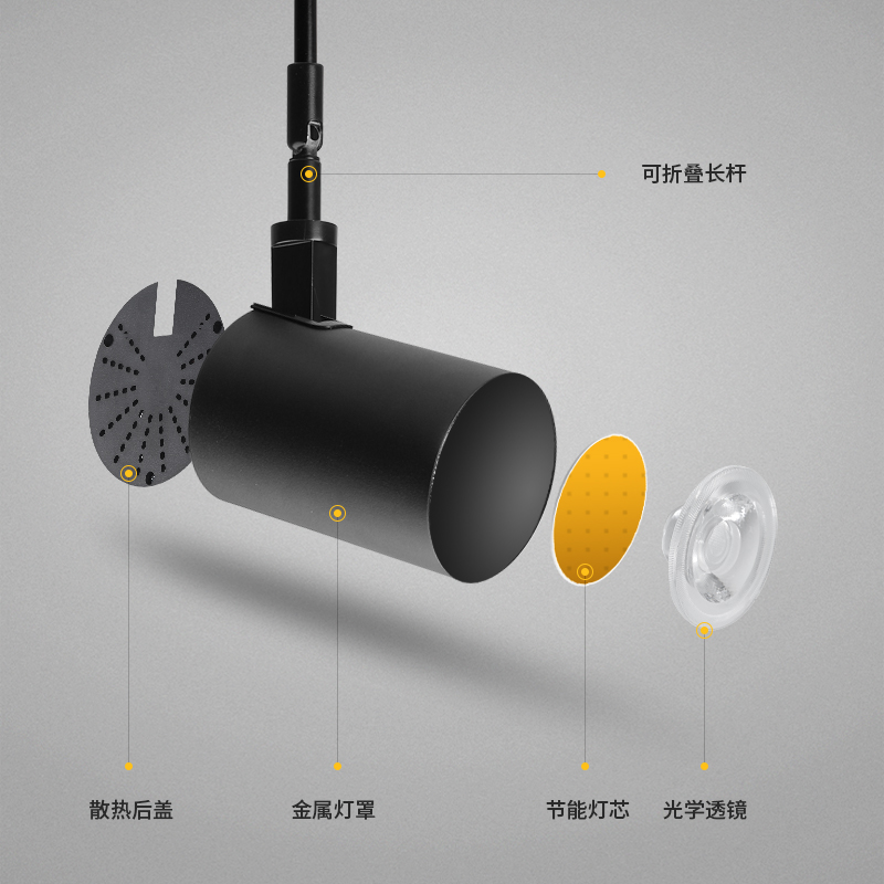墙壁侧装长臂明装射灯照画展会led导轨灯伸缩吊杆壁式长杆展示灯 - 图1
