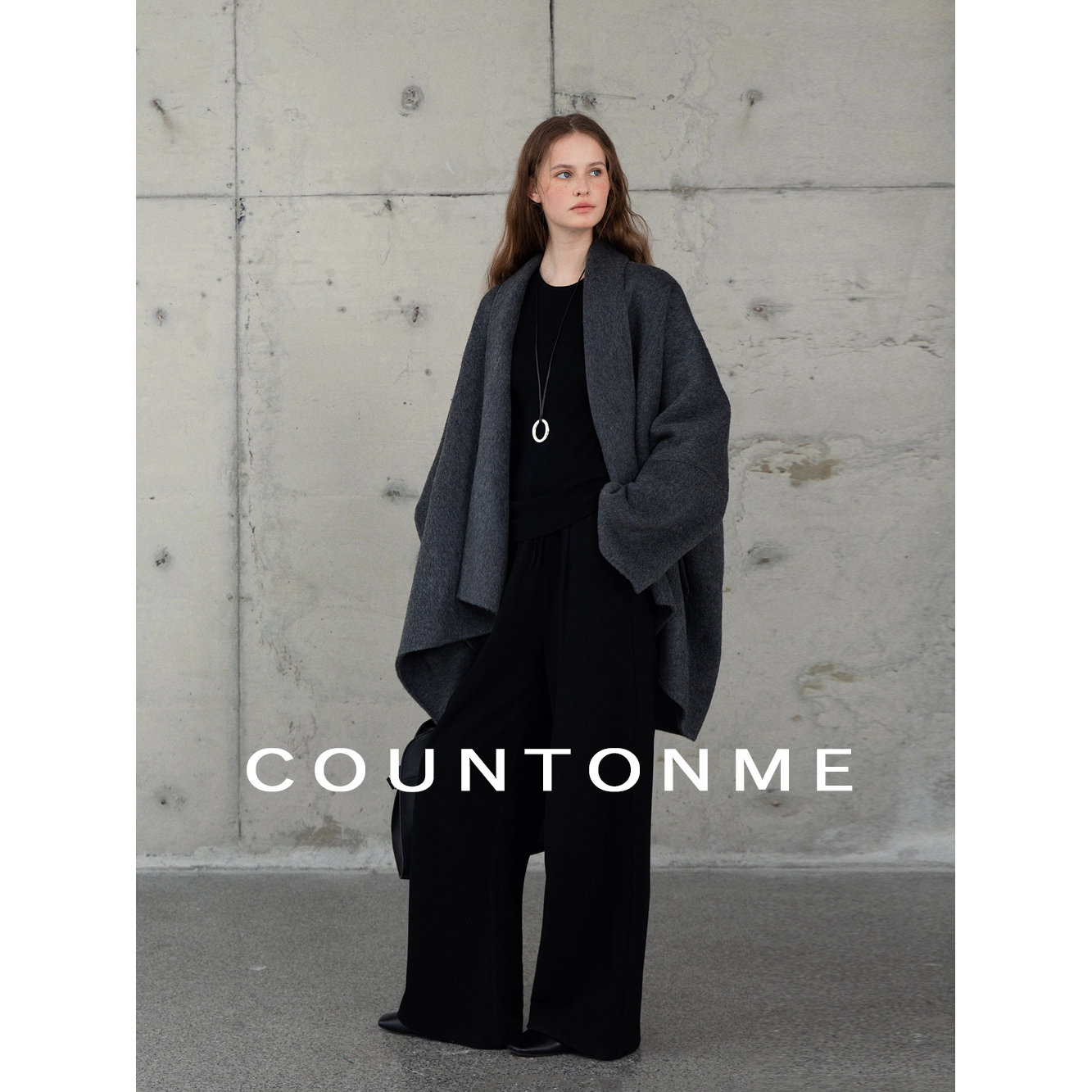 COUNTONME 新年战袍波尔多红/骆驼绒澳毛双面呢大衣 时髦慵懒斗篷 - 图2