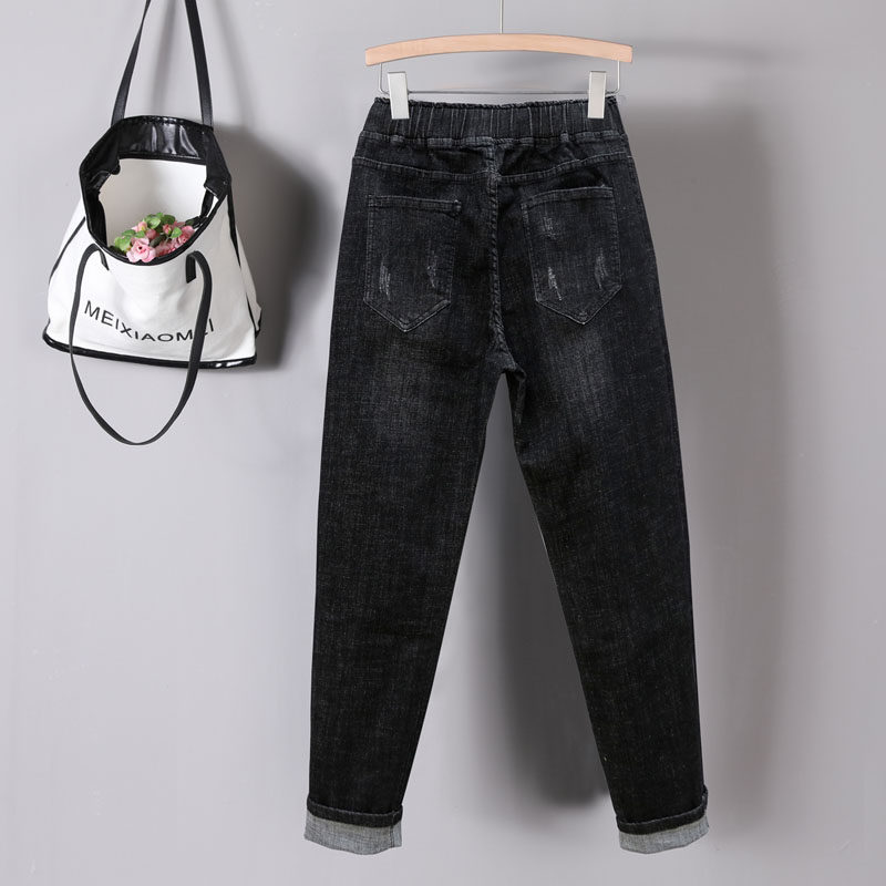 200斤大码破洞牛仔裤女哈伦裤胖MM裤子显瘦高腰弹力胯大腿粗长裤,淘宝优惠券,粉丝福利购,淘宝优惠卷