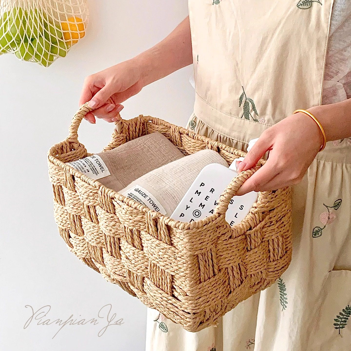 纸绳创意收纳篮手工编织桌面杂物整理双耳手提收纳盒果蔬玩具收纳,淘宝优惠券,粉丝福利购,淘宝优惠卷