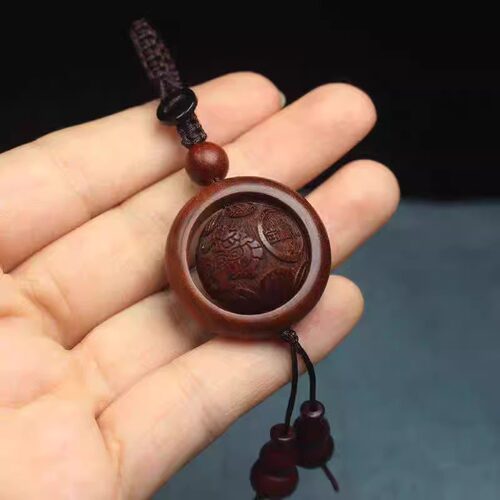 【时来运转】小叶紫檀木质纹理正宗红木汽车钥匙扣挂件 - 图1