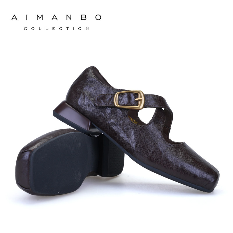 漫步佳人2026春季新品粗跟英伦风百搭单鞋复古方头交叉带芭蕾舞鞋,淘宝优惠券,粉丝福利购,淘宝优惠卷