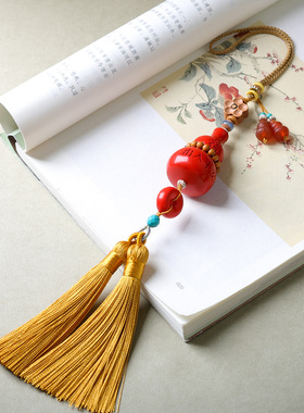 手工编织朱砂葫芦小平安扣原创挂件文玩桃木玛瑙葫芦车挂