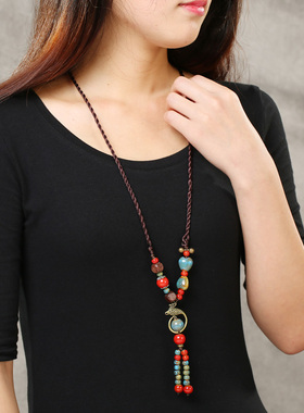 凤仪原创民族风红色长款吊坠项链