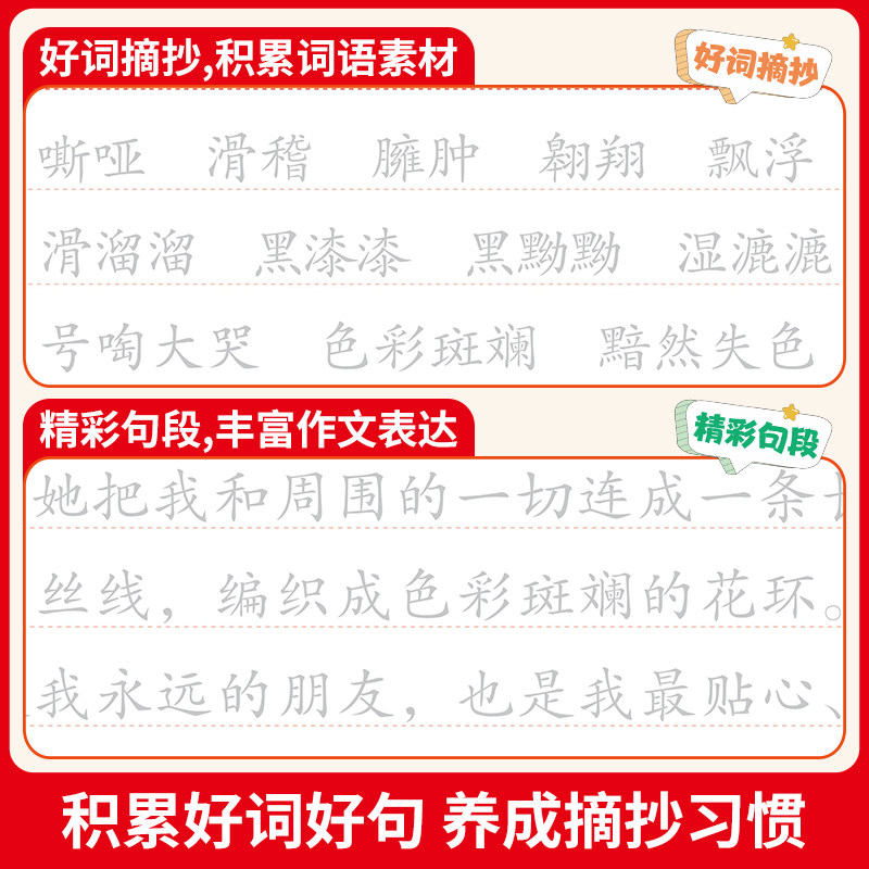 官方正版读书笔记练字贴一二三四五六年级快乐读书吧读书笔记摘抄本小学生语文好词好句积累摘抄写作文素材硬笔书法练字本课外训练