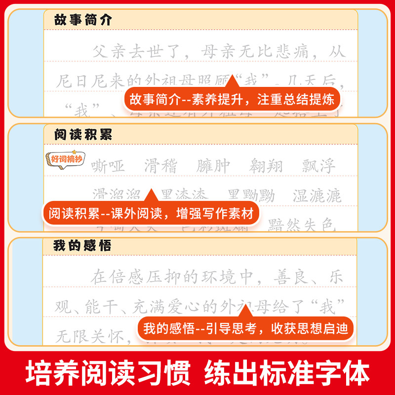 官方正版读书笔记练字贴一二三四五六年级快乐读书吧读书笔记摘抄本小学生语文好词好句积累摘抄写作文素材硬笔书法练字本课外训练