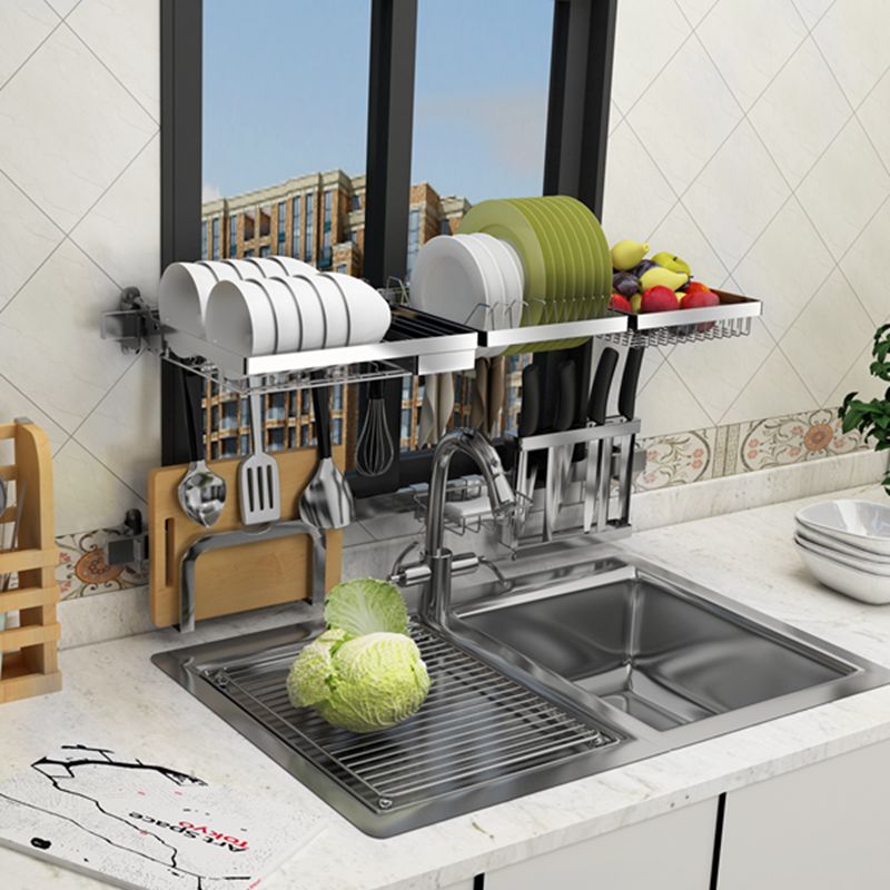 304 Stainless Steel Kitchen Window Hanging Rod Storage Rack Wall