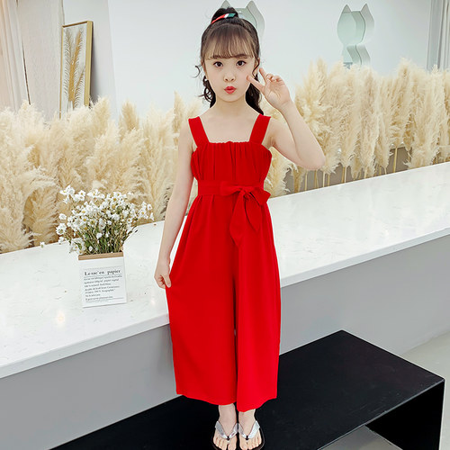 儿童睡衣睡裙女童夏季连体裤绵绸吊带薄款女孩公主纯色两穿睡裙裤 - 图2