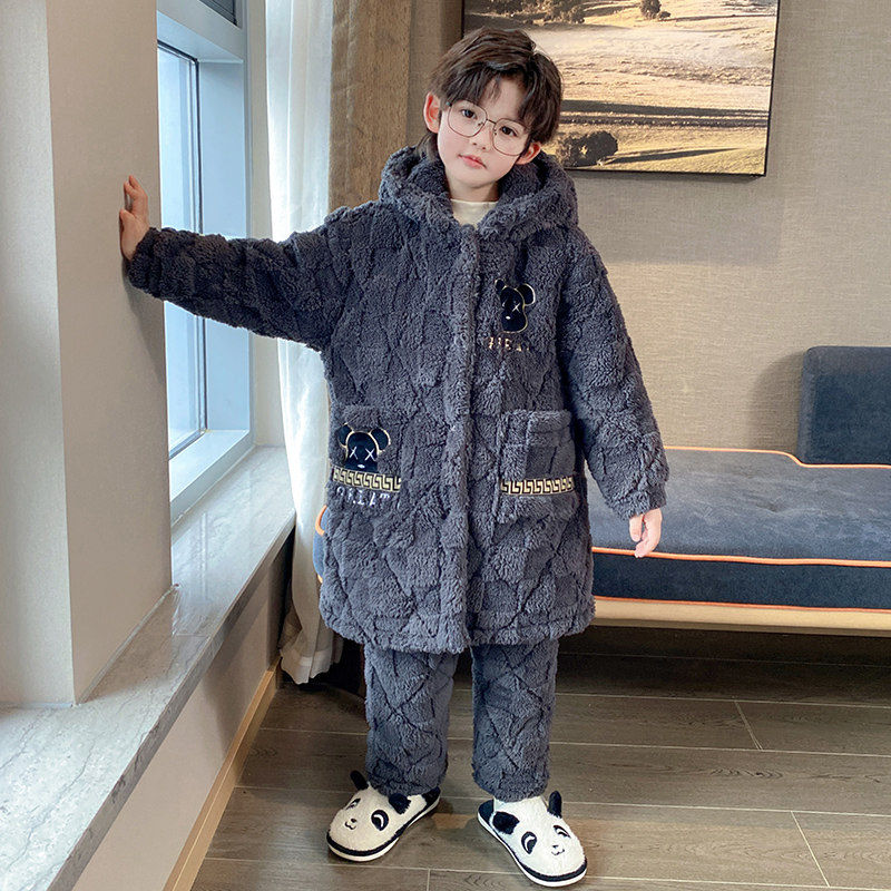 儿童睡衣秋冬季加厚款三层夹棉男童孩珊瑚绒法兰绒睡袍保暖家居服,淘宝优惠券,粉丝福利购,淘宝优惠卷